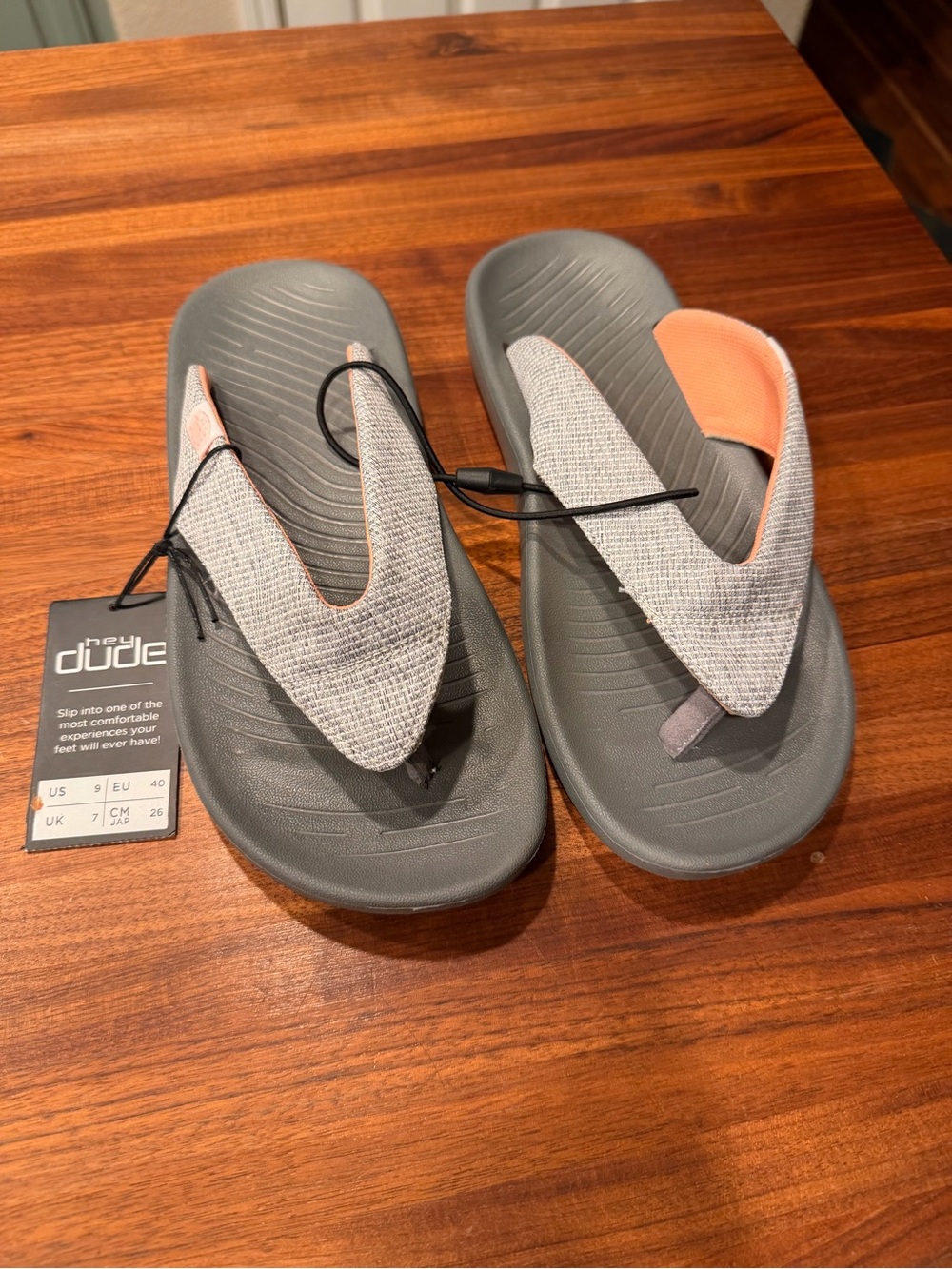 NWT - Hey Dude Women's Gray and Peach Casual Flip Flop Sandals